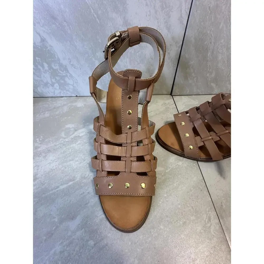 Anthropologie Seychelles tan strappy block heel sandals Size 6.5